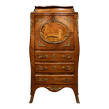 Louis XV secretary in marquetry – Gallant scene – Gilded bronze