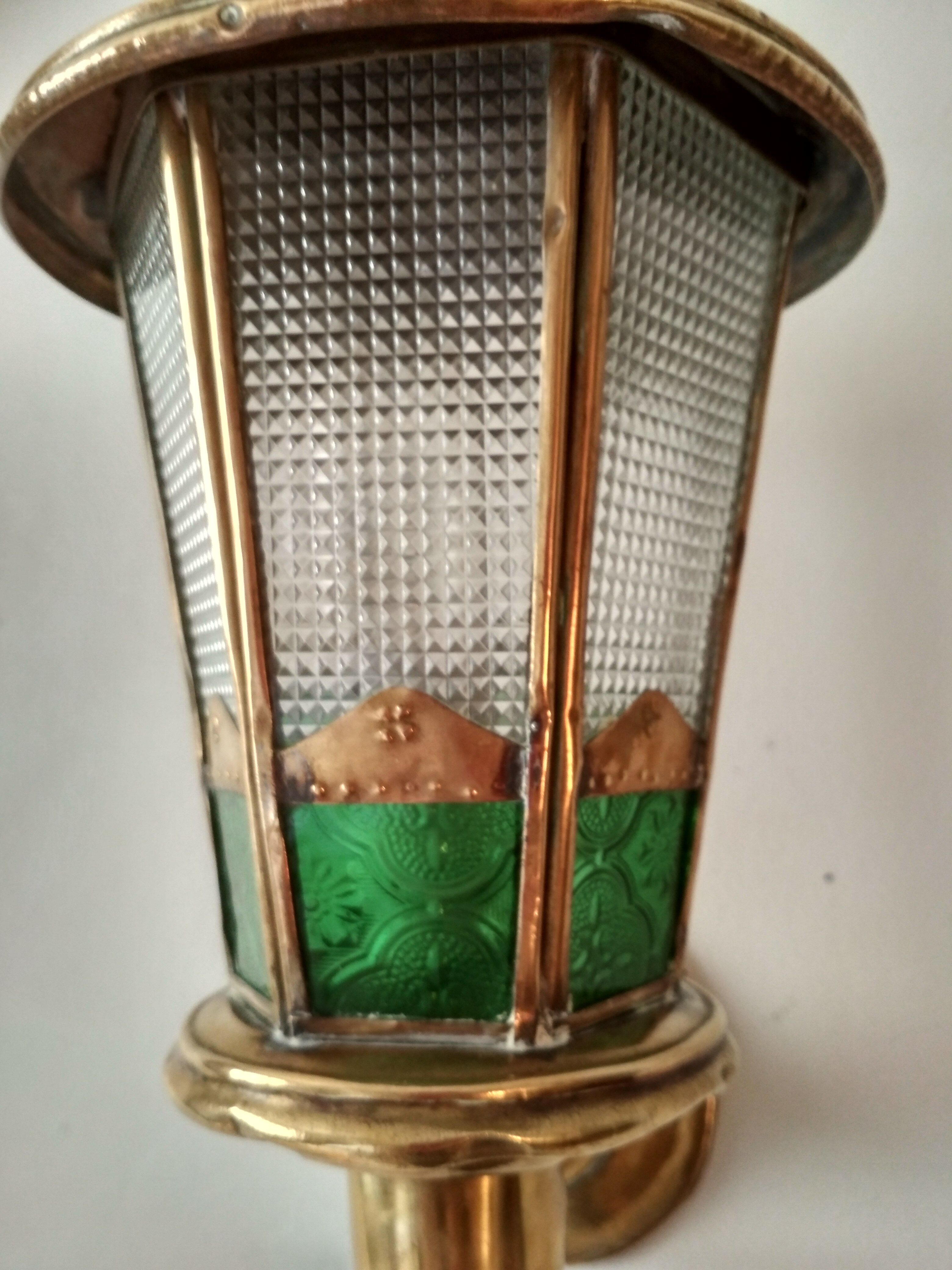Moroccan lantern wall lamp in brass, glass and colored stained glass windows