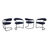 Anton Lorenz for Thonet "Ss33" Set of 4 chrome Armchairs in blue fabric , 1970s
