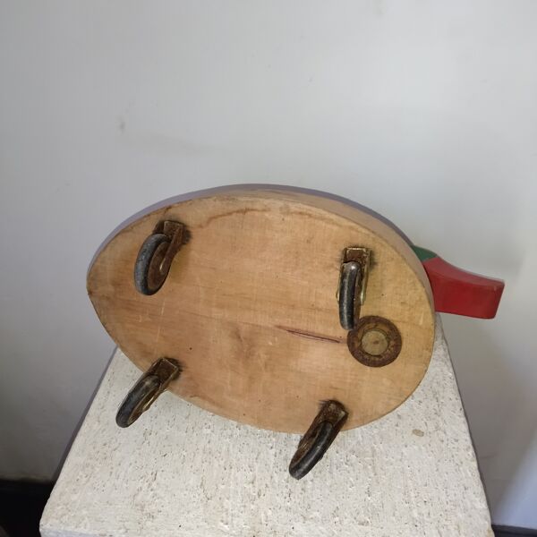 Jouet ancien canard à tirer en bois années 50