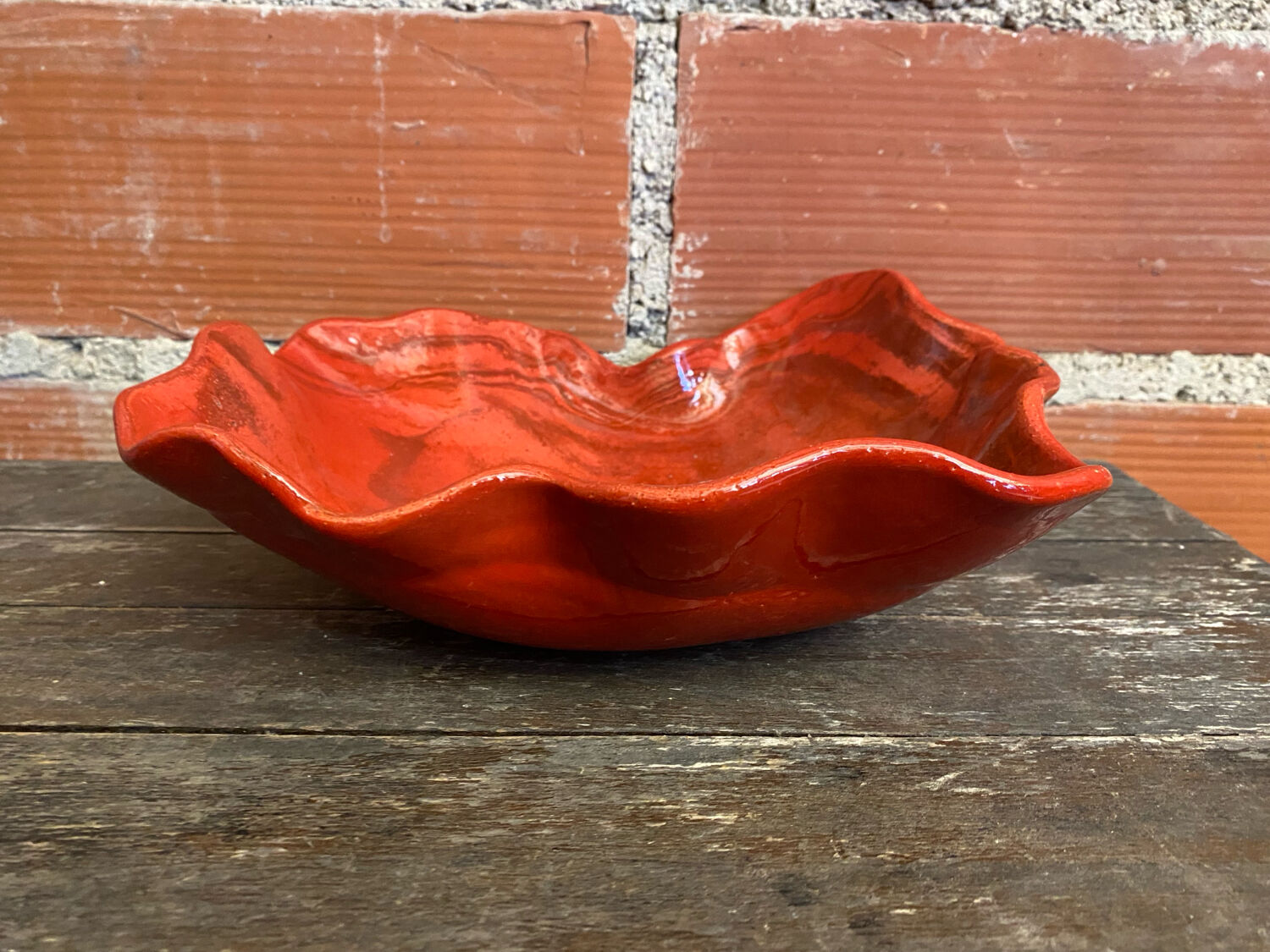Vintage Red Ceramic Decorative Coupe Plate #D849