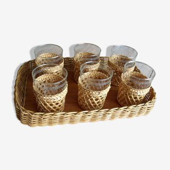 1950 rattan tray and drinks service