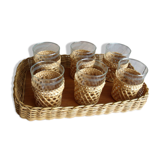 1950 rattan tray and drinks service
