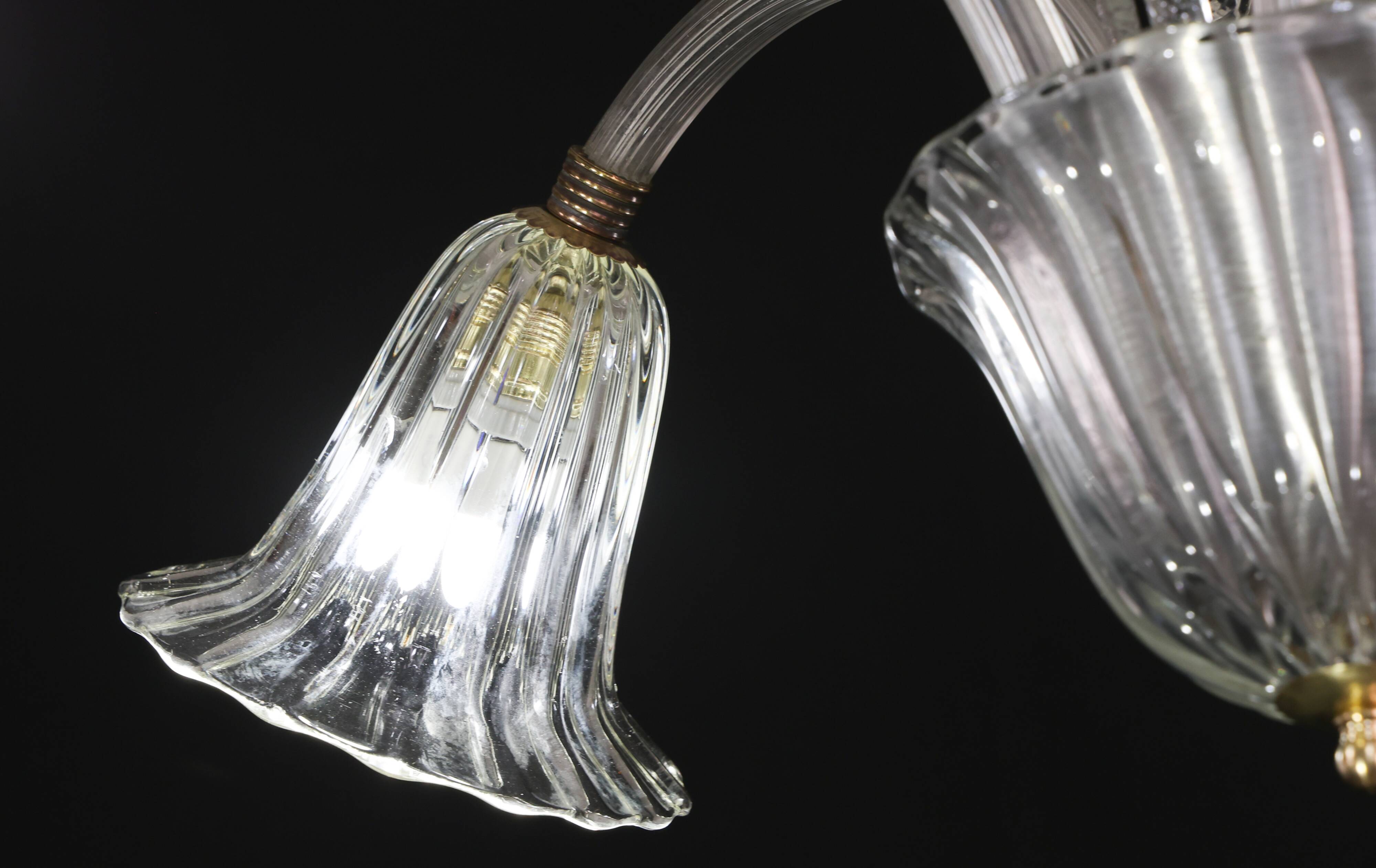 Amazing Art Decò Murano Glass Chandelier 5 Light, 1950