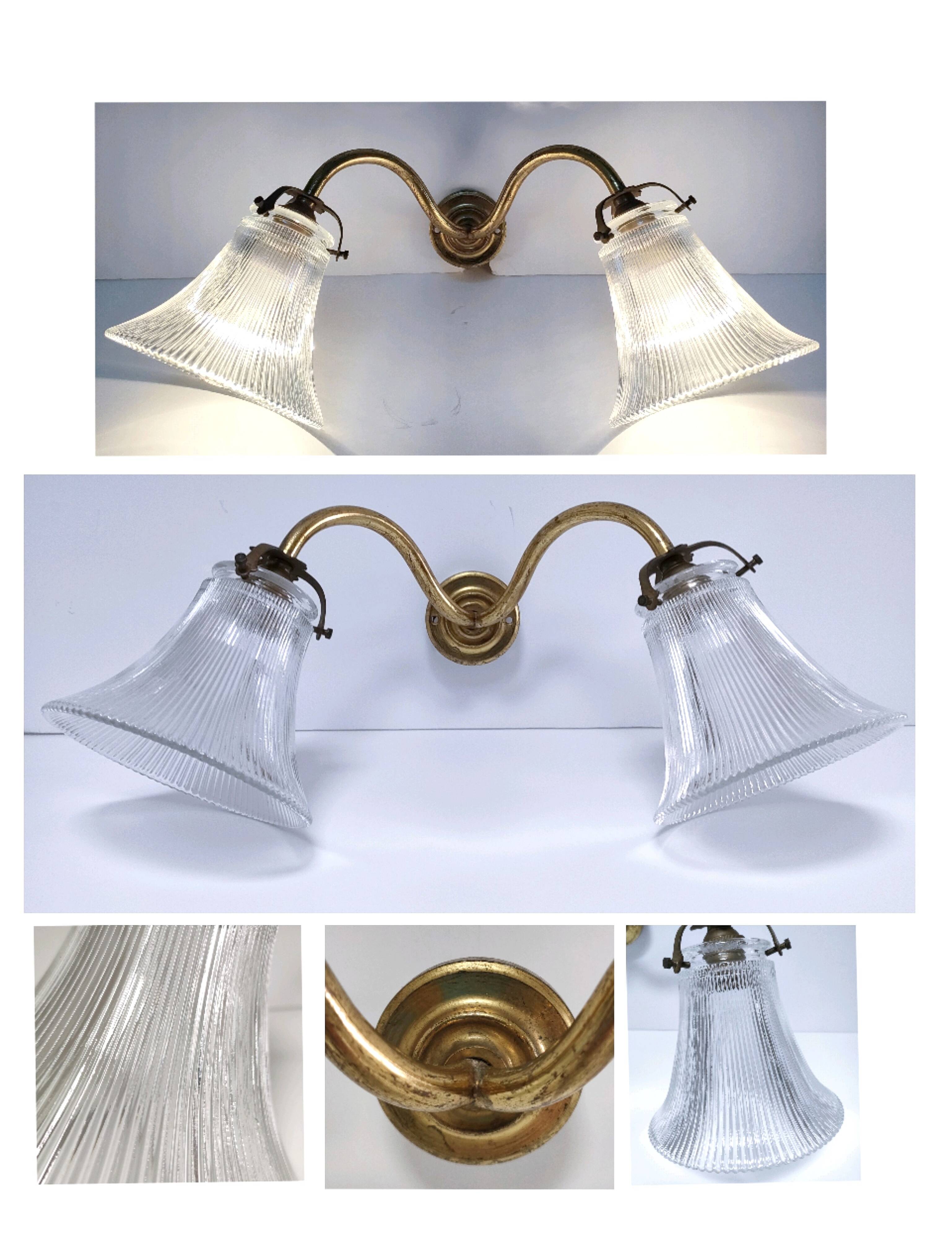 Double gilded bronze and glass wall lamp 1900