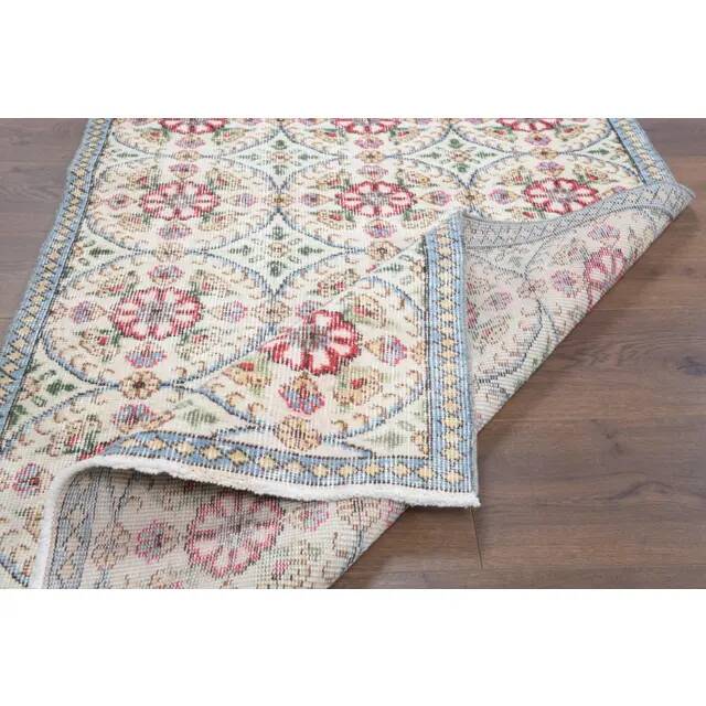 1970s Turkish Oushak Handmade Wool Cotton Beige Area Rug 101x191