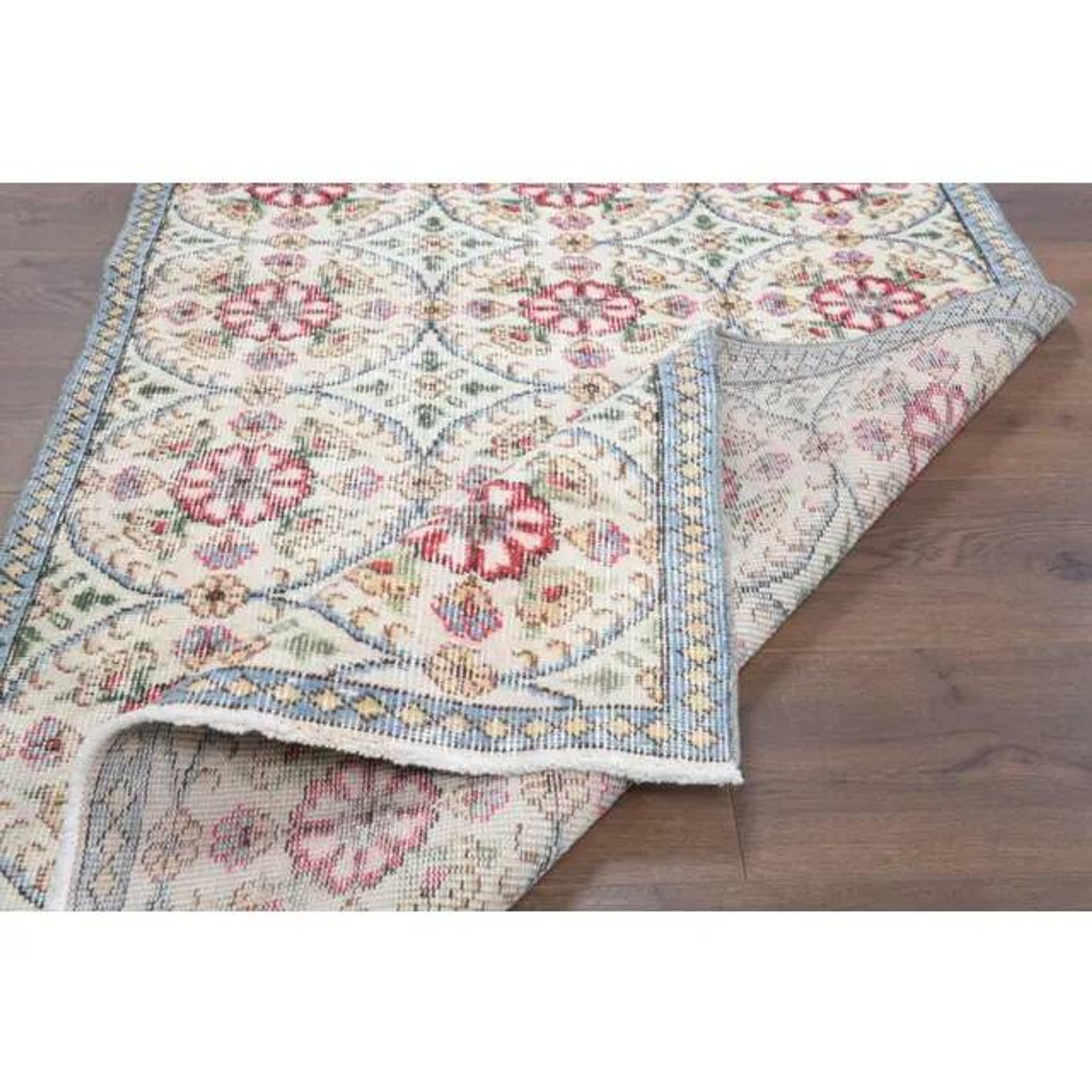 1970s Turkish Oushak Handmade Wool Cotton Beige Area Rug 101x191