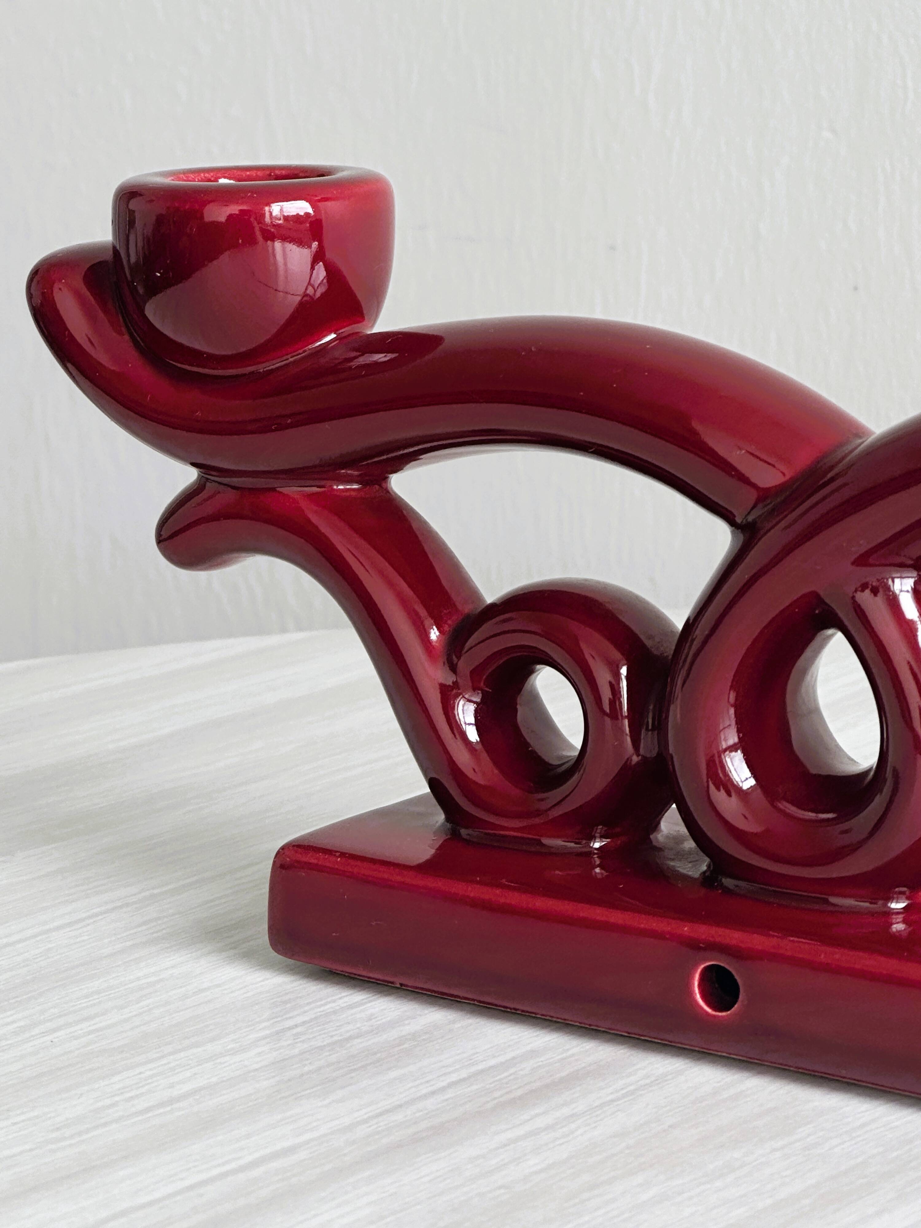 Vintage red ceramic candle holder