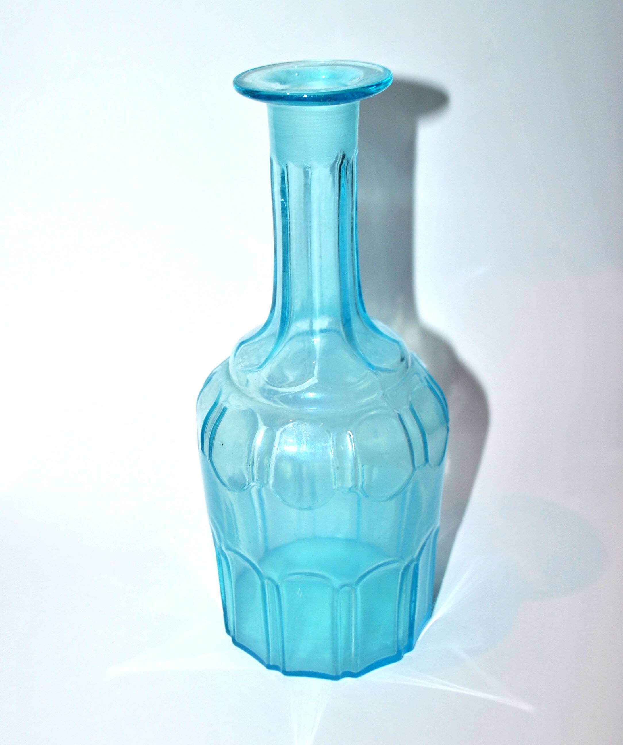 Vintage turquoise blue molded glass carafe 24cm