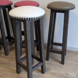 Set of 6 wooden bar stools — bistro style & distressed wood