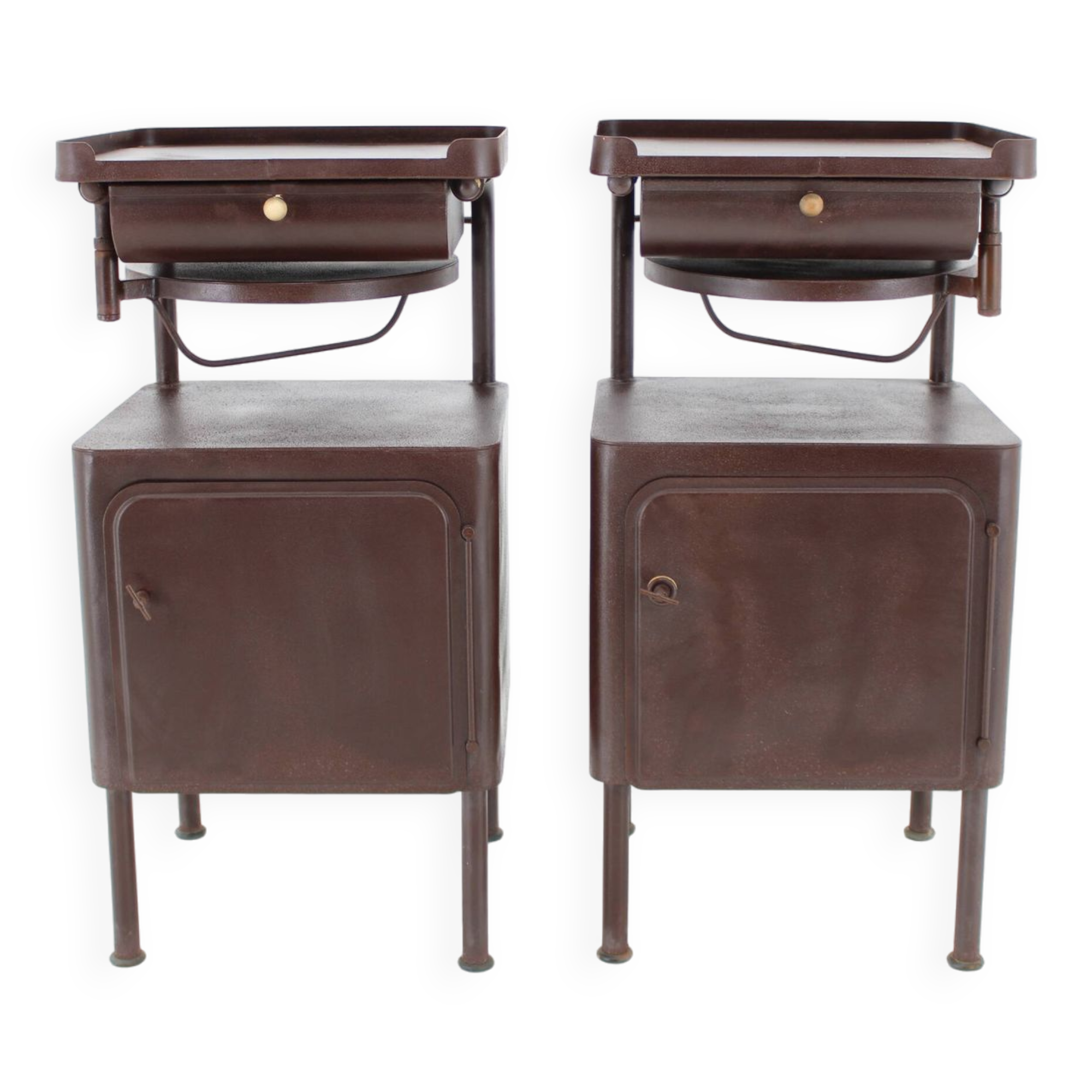 1940s Pair of Industrial Nightstands with Pull Out Table Czechoslovakia