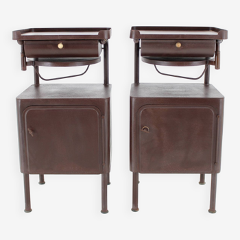 1940s Pair of Industrial Nightstands with Pull Out Table Czechoslovakia