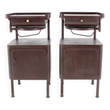 1940s Pair of Industrial Nightstands with Pull Out Table Czechoslovakia