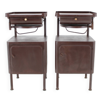 1940s Pair of Industrial Nightstands with Pull Out Table Czechoslovakia