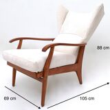 Reclining Armchair with Cherry Frame and White Velvet Upholstery, Italy