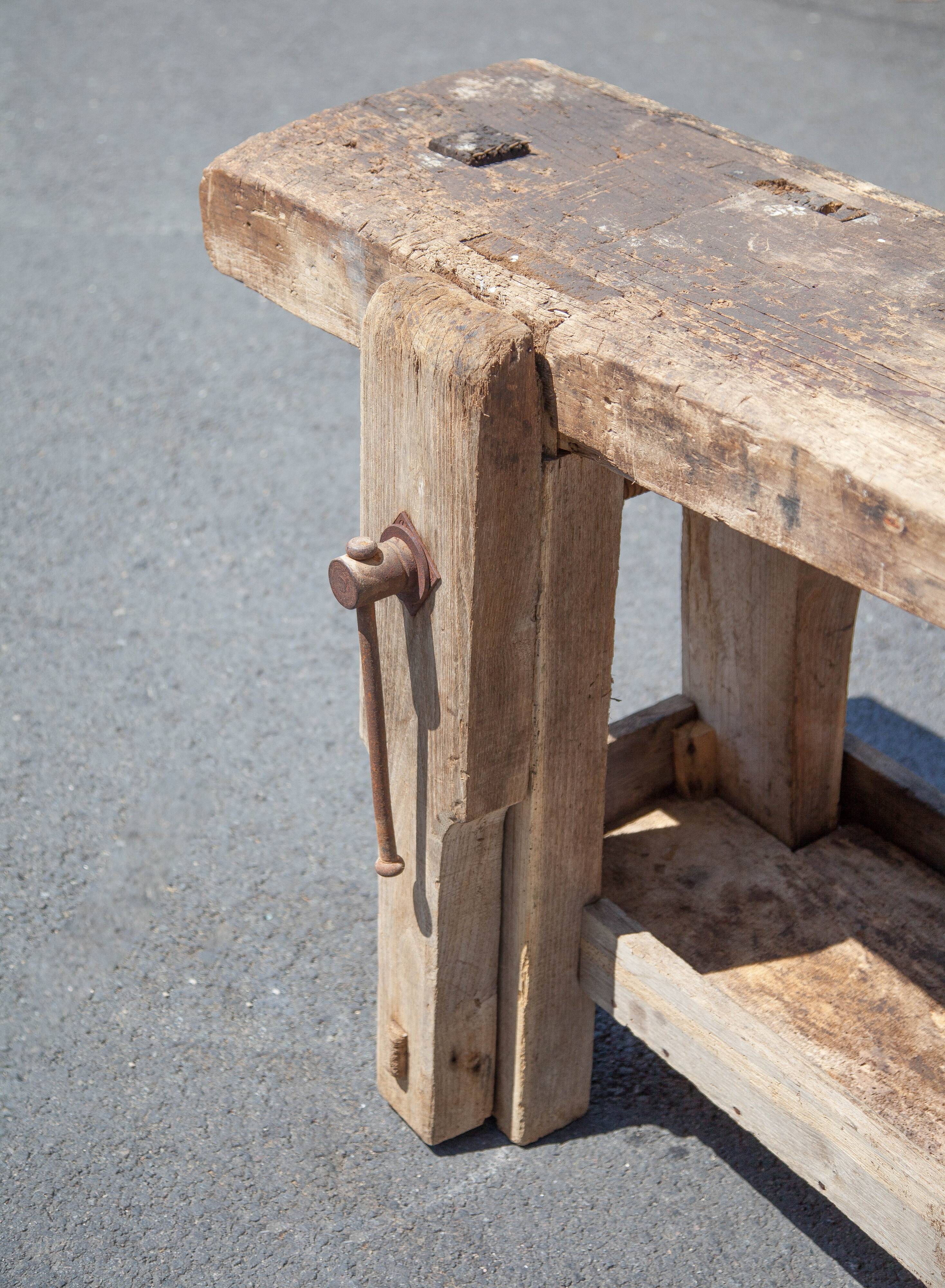 Large carpenter's workbench, old workbench, wooden workbench, industrial decoration