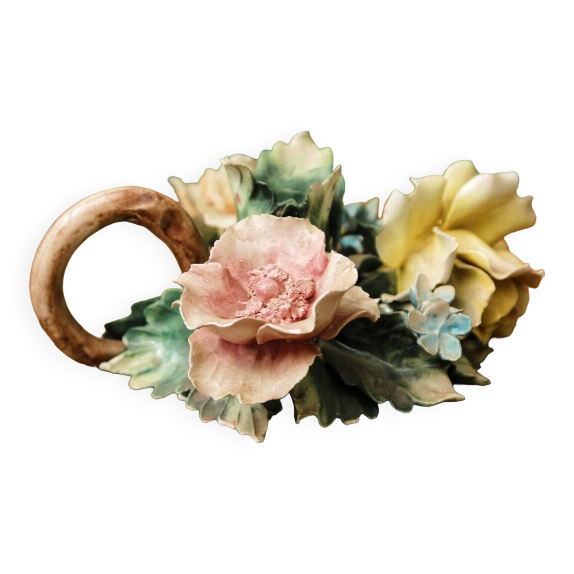 Bougeoir en porcelaine de Capodimonte, roses