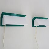 Pair of wall sconces with Scandinavian green and white shutters. 1980s.