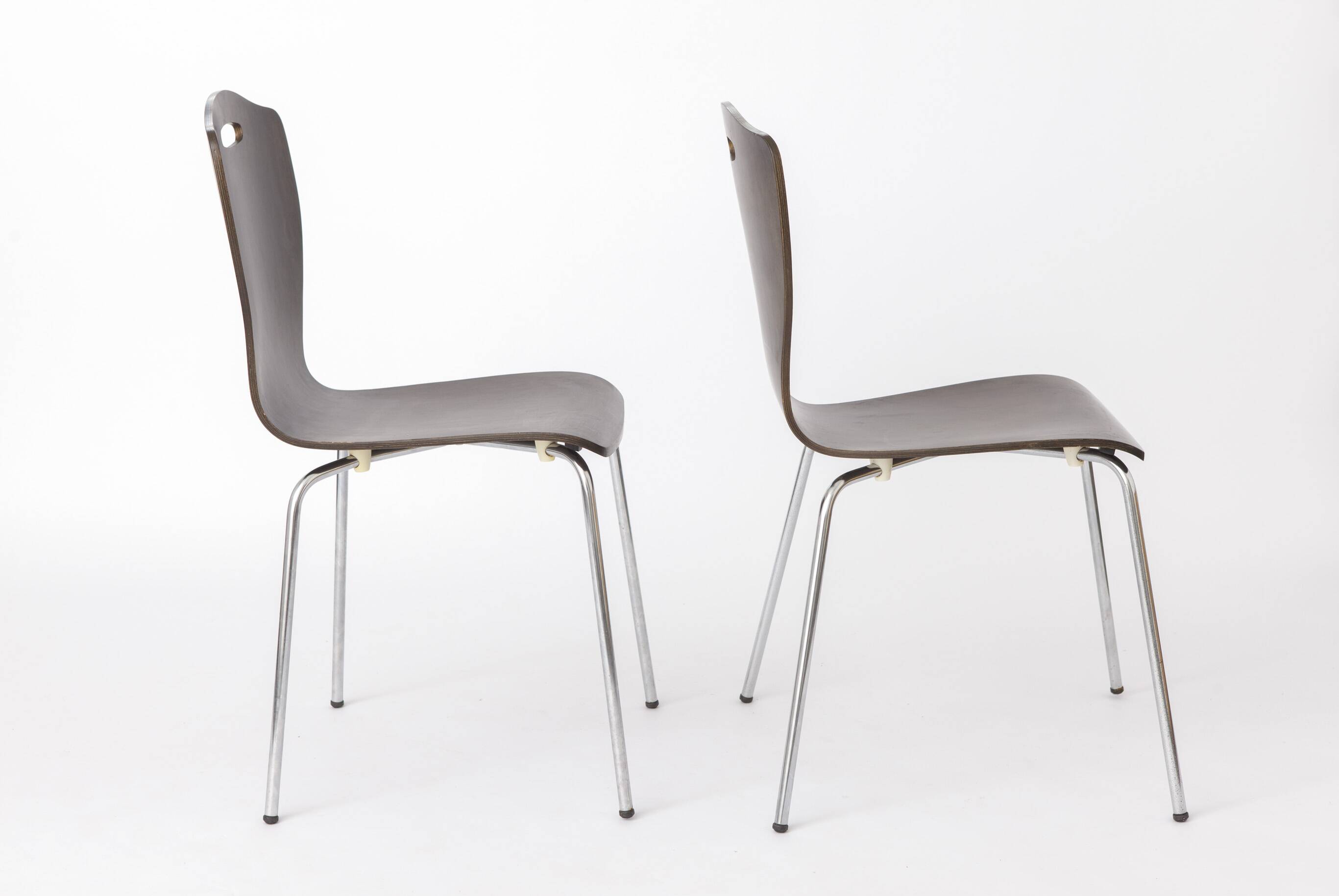 1 of 2 Vintage Plywood Dining Chairs, 1980s German Design, Metal Legs