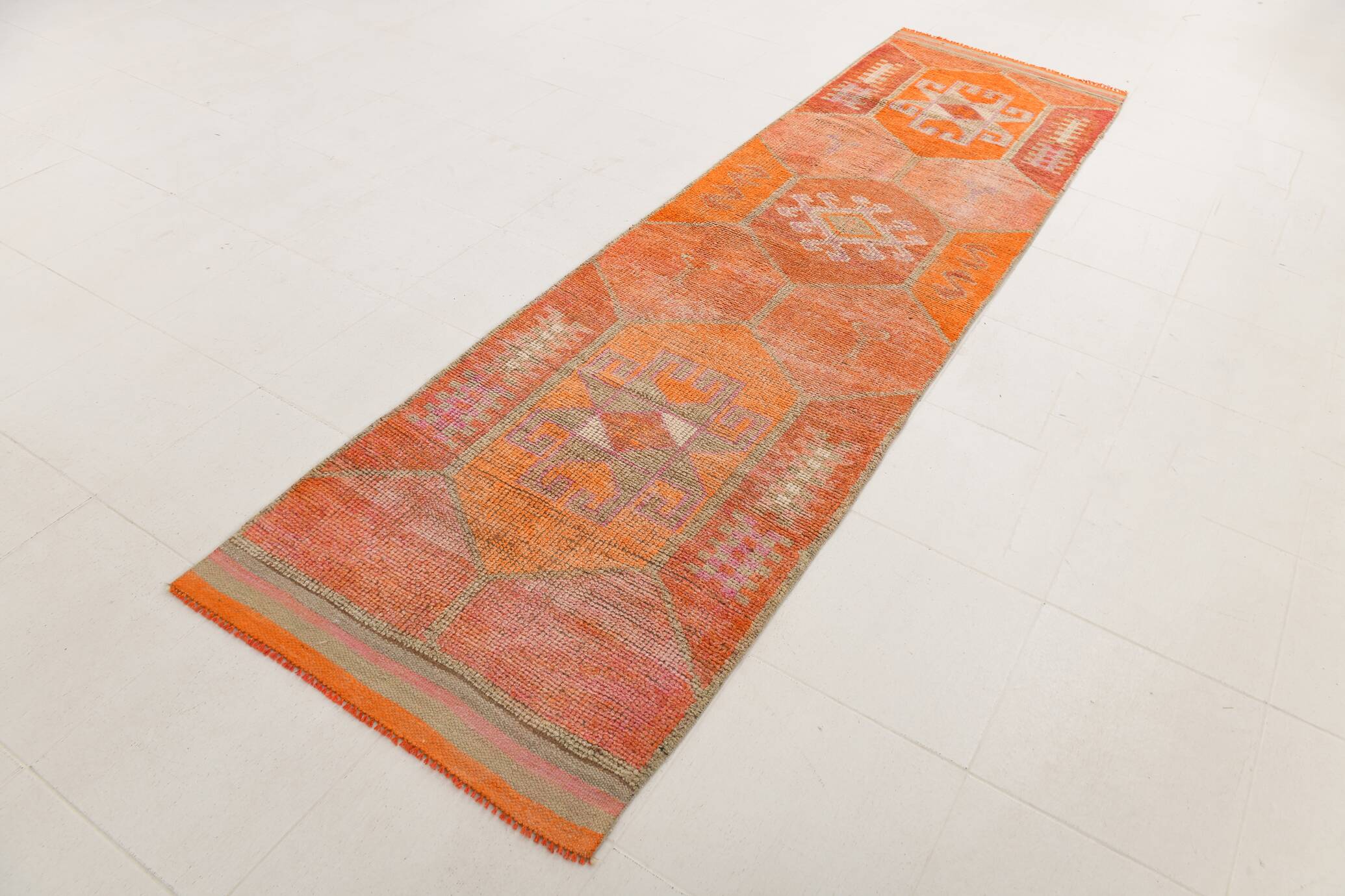 3x11 Coral Orange Bohemian Hallway Runner Rug, Rug For Hallway, 93x325 Cm