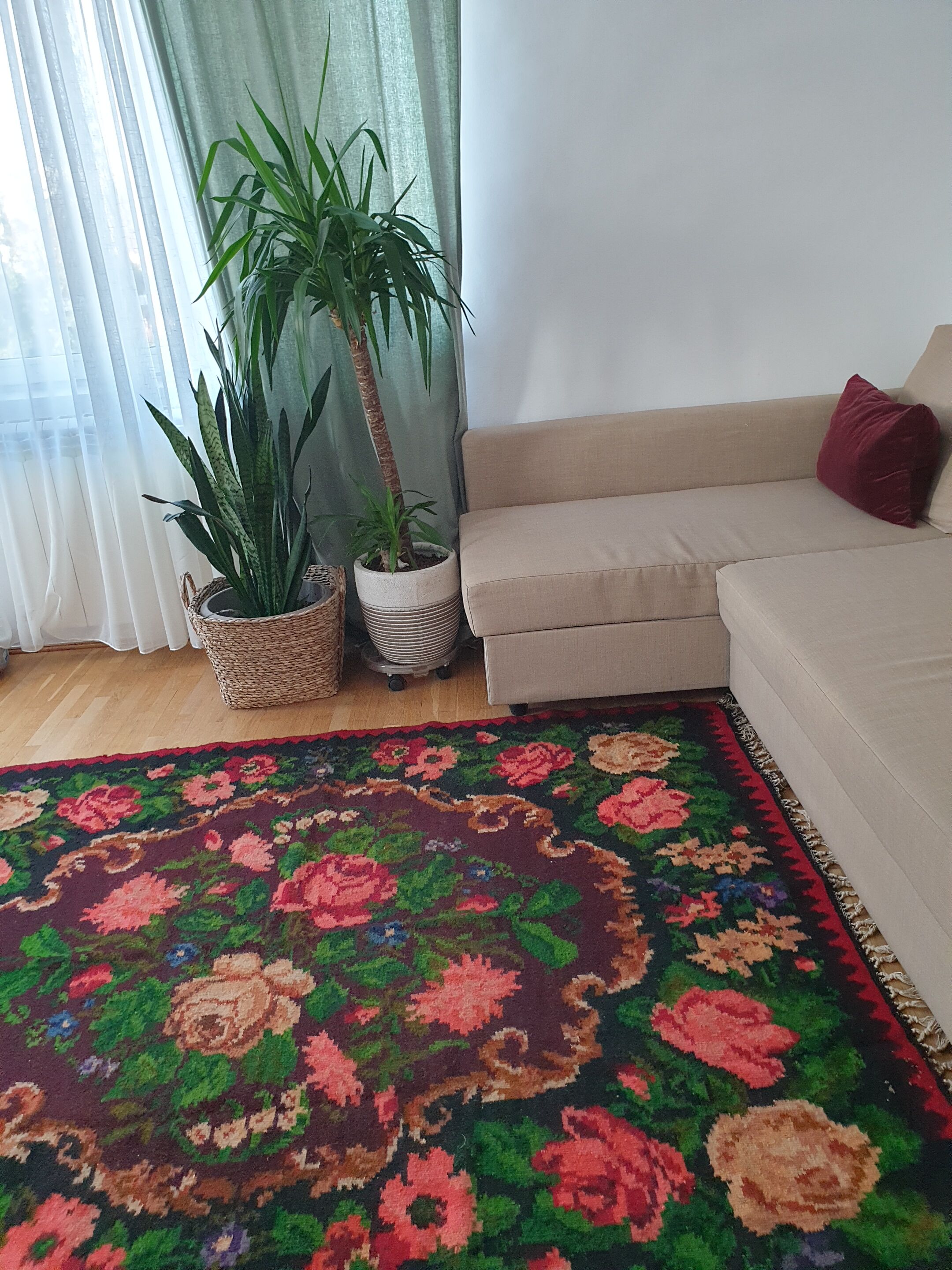 Moldavian wool handwoven floral rug - 210x162cm
