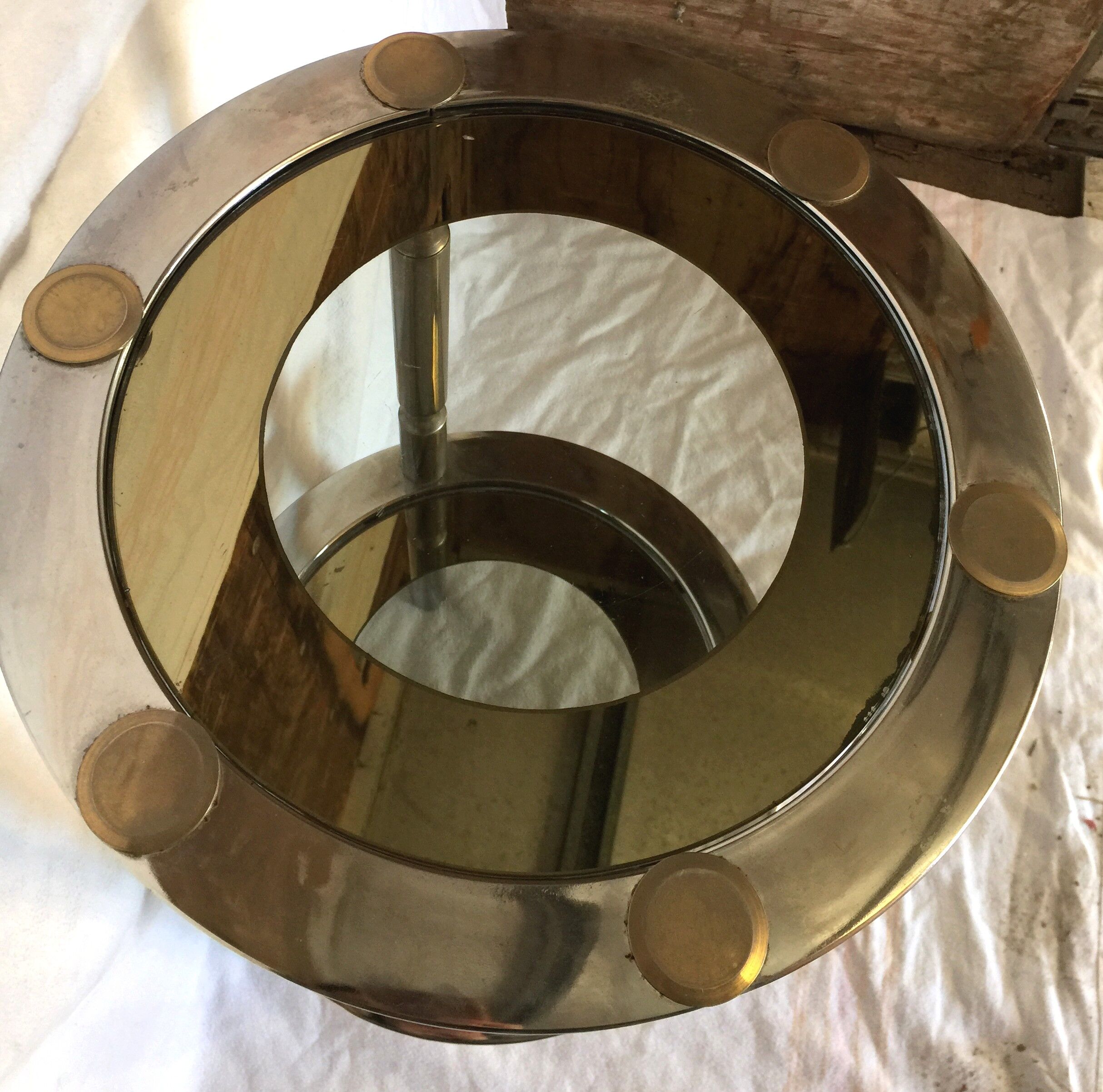 Round chrome and glass vintage eglomisé harness