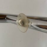 Pedestal table, vintage chrome steel saddle with 2 round windows