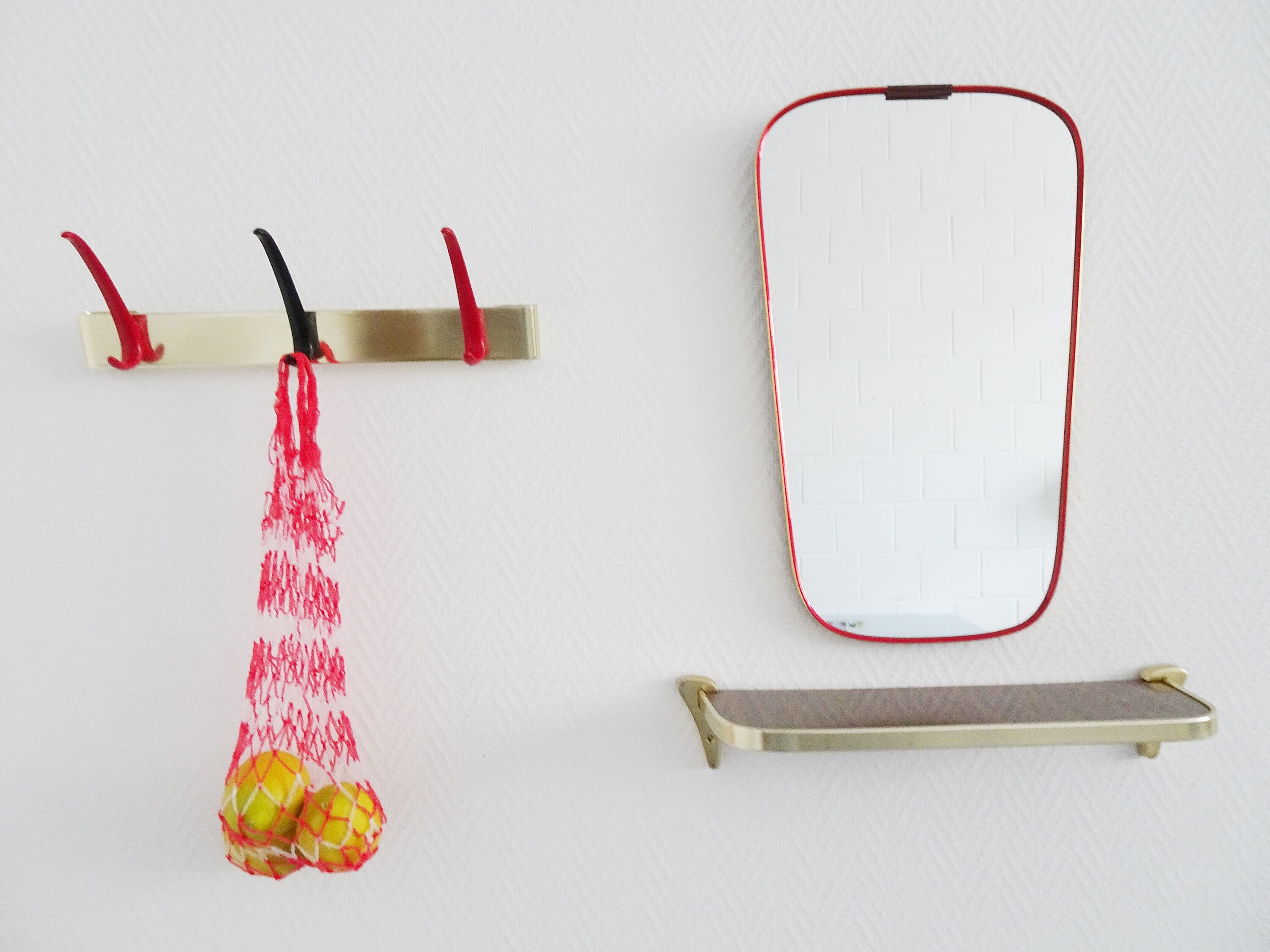 Wardrobe set mid century three-piece, 50's mirror, shelf, coat rack