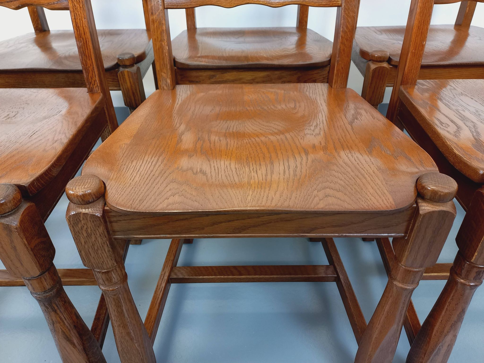 Set of 6 vintage brutalist chairs in oak wood from the 60s