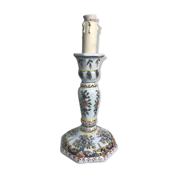 Vintage electrified candleholders in painted ceramic octagonal foot