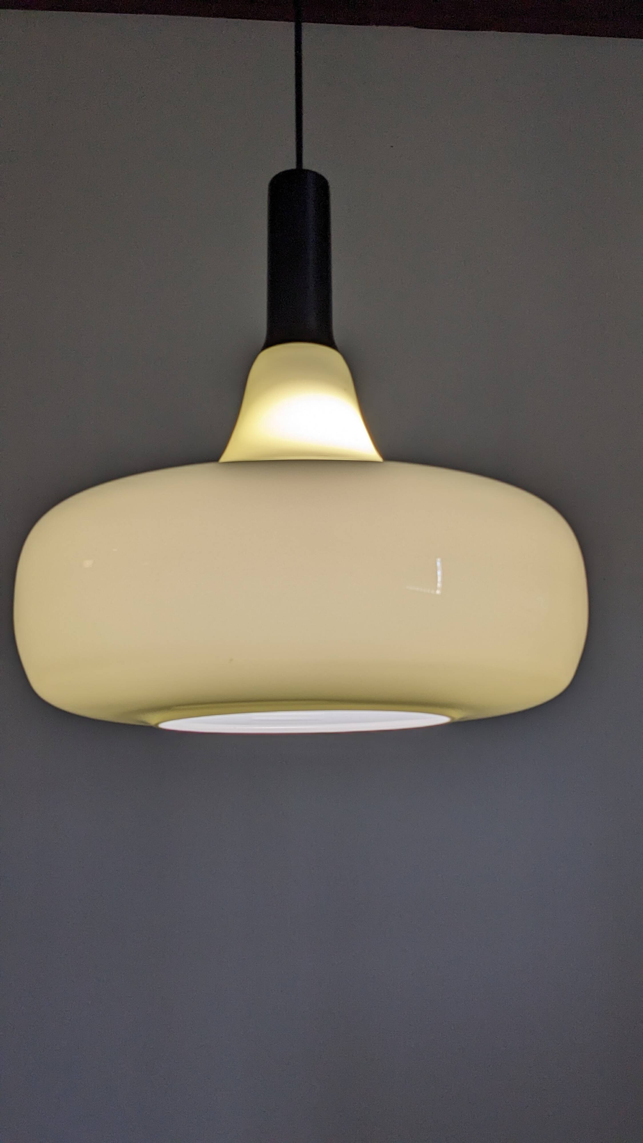 XL olive green opaline water drop pendant light from the 60s/70s