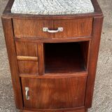 Art Deco bedside table in Niangon wood and green marble