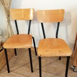 Series of 4 wooden and metal school chairs
