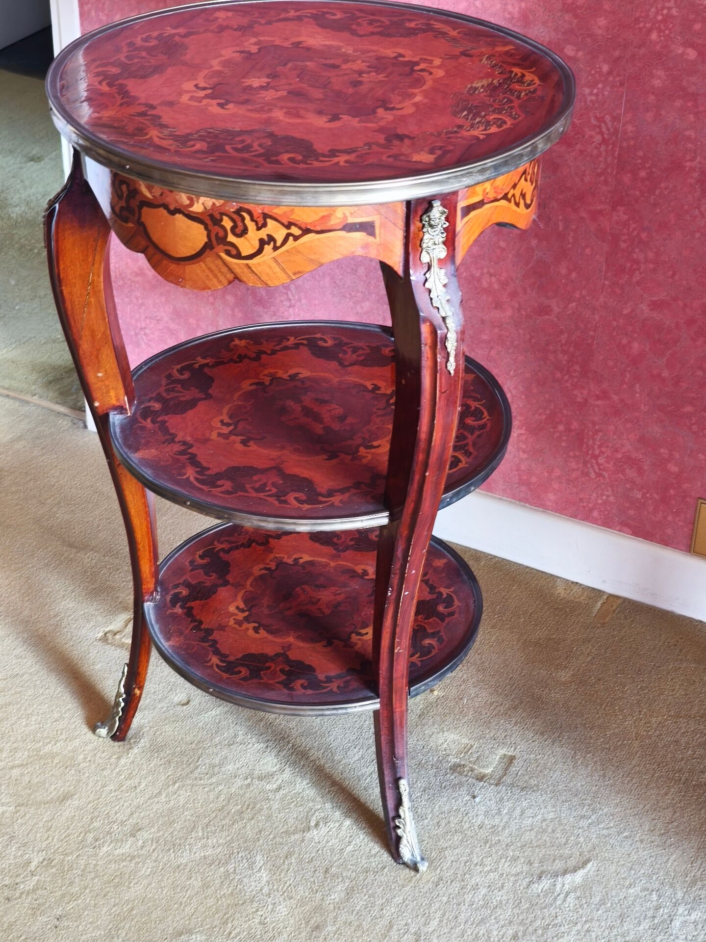 Napoleon III side table with three tiers in marquetry – 19th century