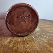 Vintage ceramic vase signed "Miep" with orange flamed glaze.