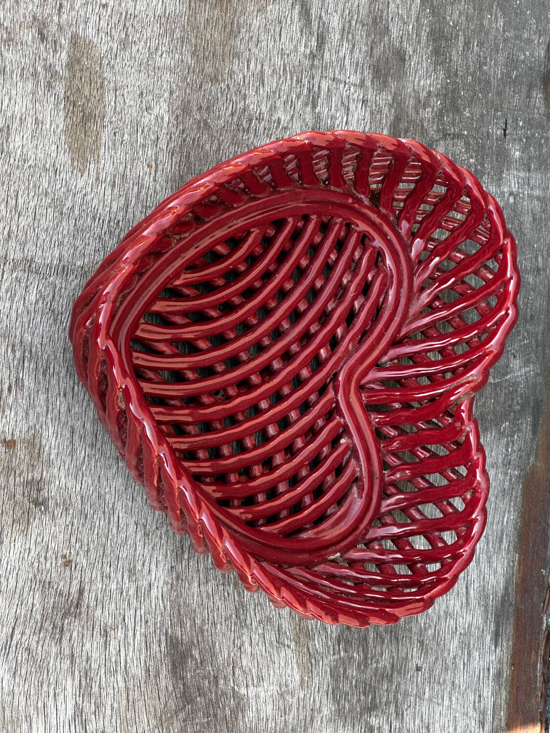 Heart-shaped woven ceramic basket/empty pocket Vallauris 50's