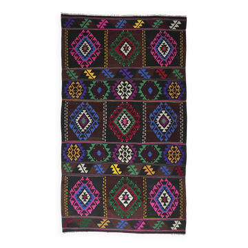 Turkish Kilim Yuruk Vintage 217x327 cm Geometric Blue Pink