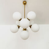 Brass and opaline glass Sputnik chandelier