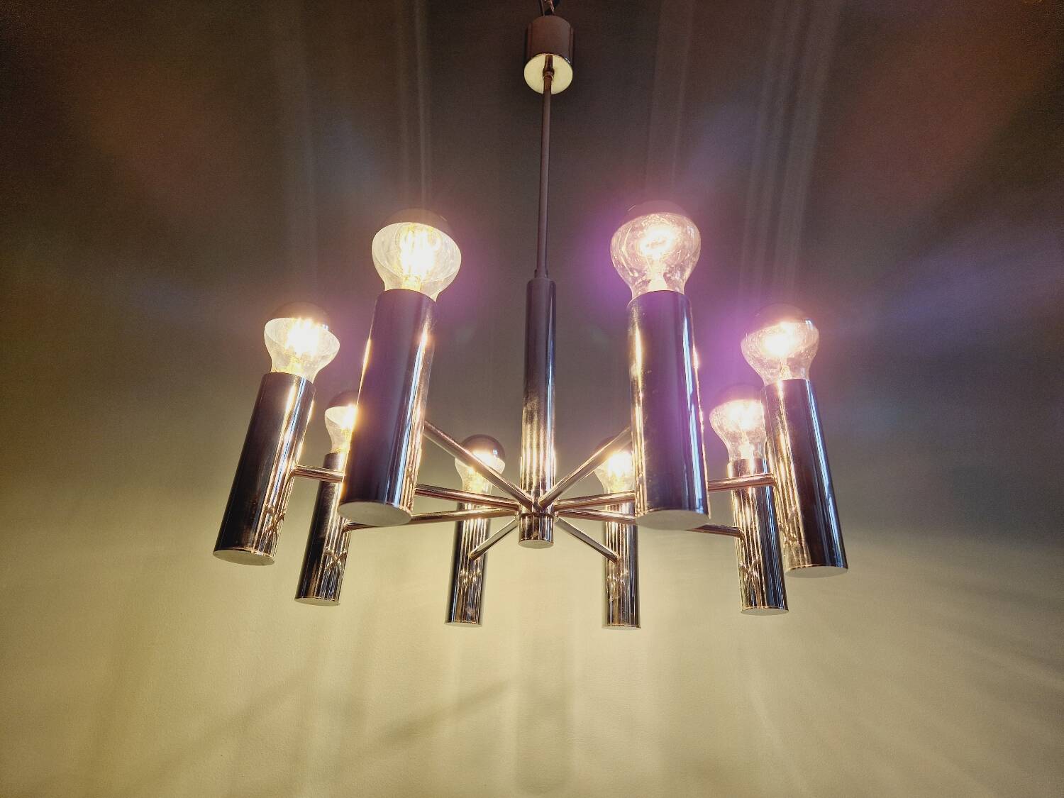 Space Age tubular chrome metal chandelier, 1970s