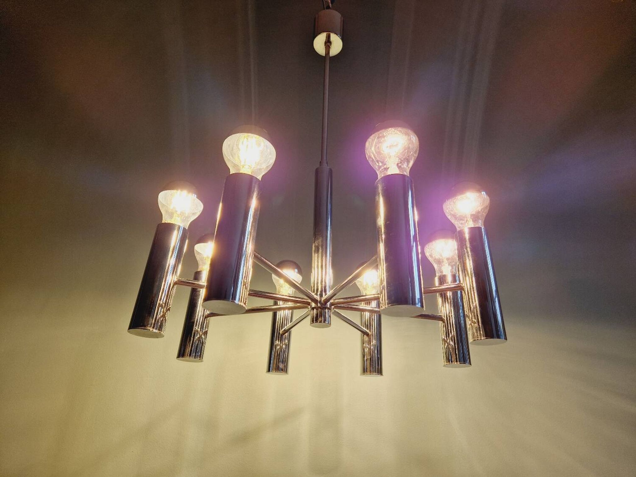 Lustre Space Age en métal chromé tubulaire, années 70