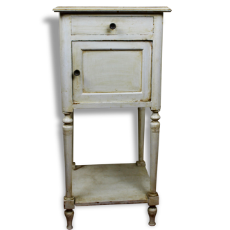 Table de chevet ancienne patine à l'anglaise blanc crème