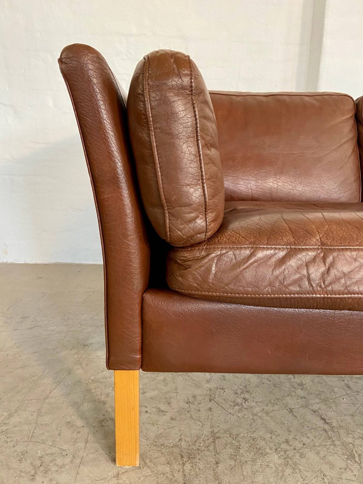 Danish mid-century vintage Mogens Hansen cognac brown leather sofa 60s