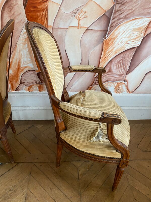 Paire de fauteuils médaillon époque Louis 16