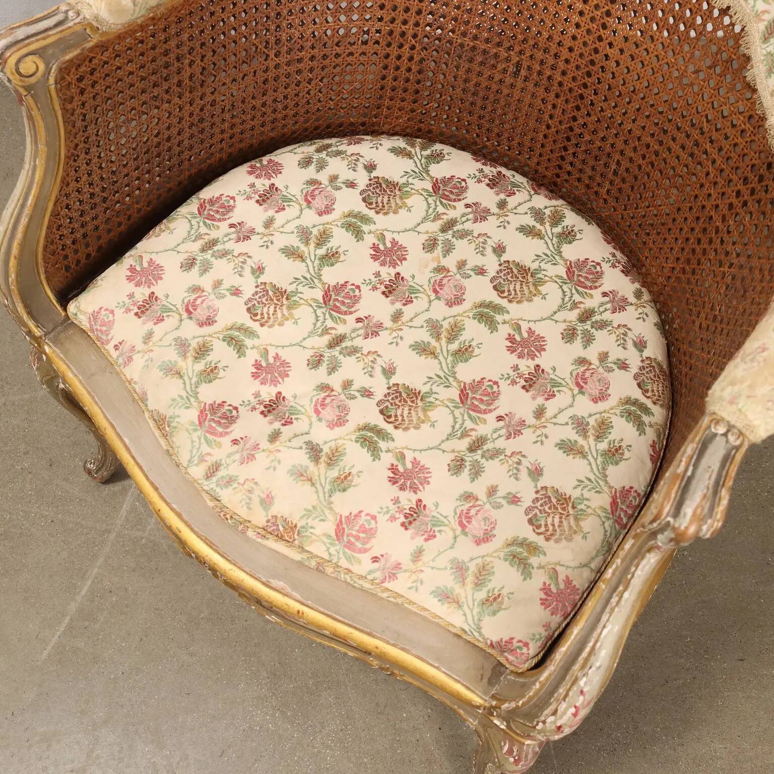 Pair of antique Rococo-style armchairs in painted wood, 20th century.