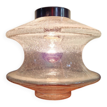 Ceiling light meerpaal in transparent bubbled glass, raak amsterdam, 1970
