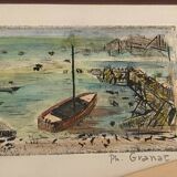 Original framed lithograph signed Ph. Granat numbered 21/25 seaside