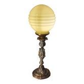 bronze lamp in Rococo style with yellow-green opaline ball, superb, electrical works fine