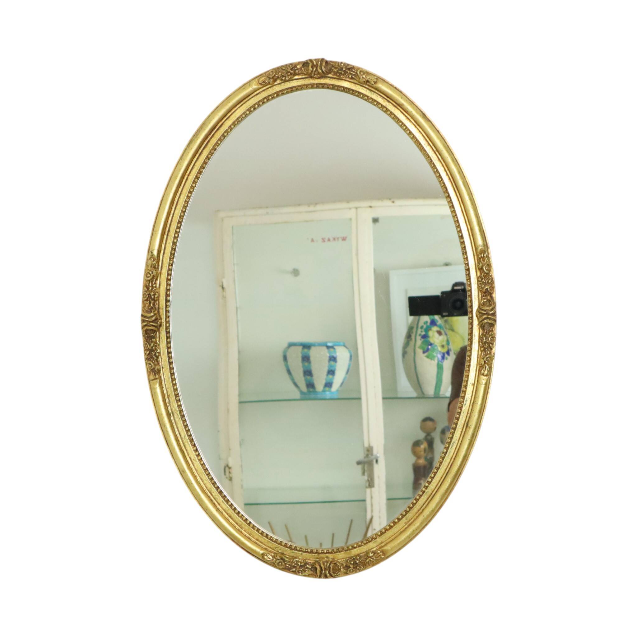 Hollywood Regency Golden Mirror Oval Deknudt Classic