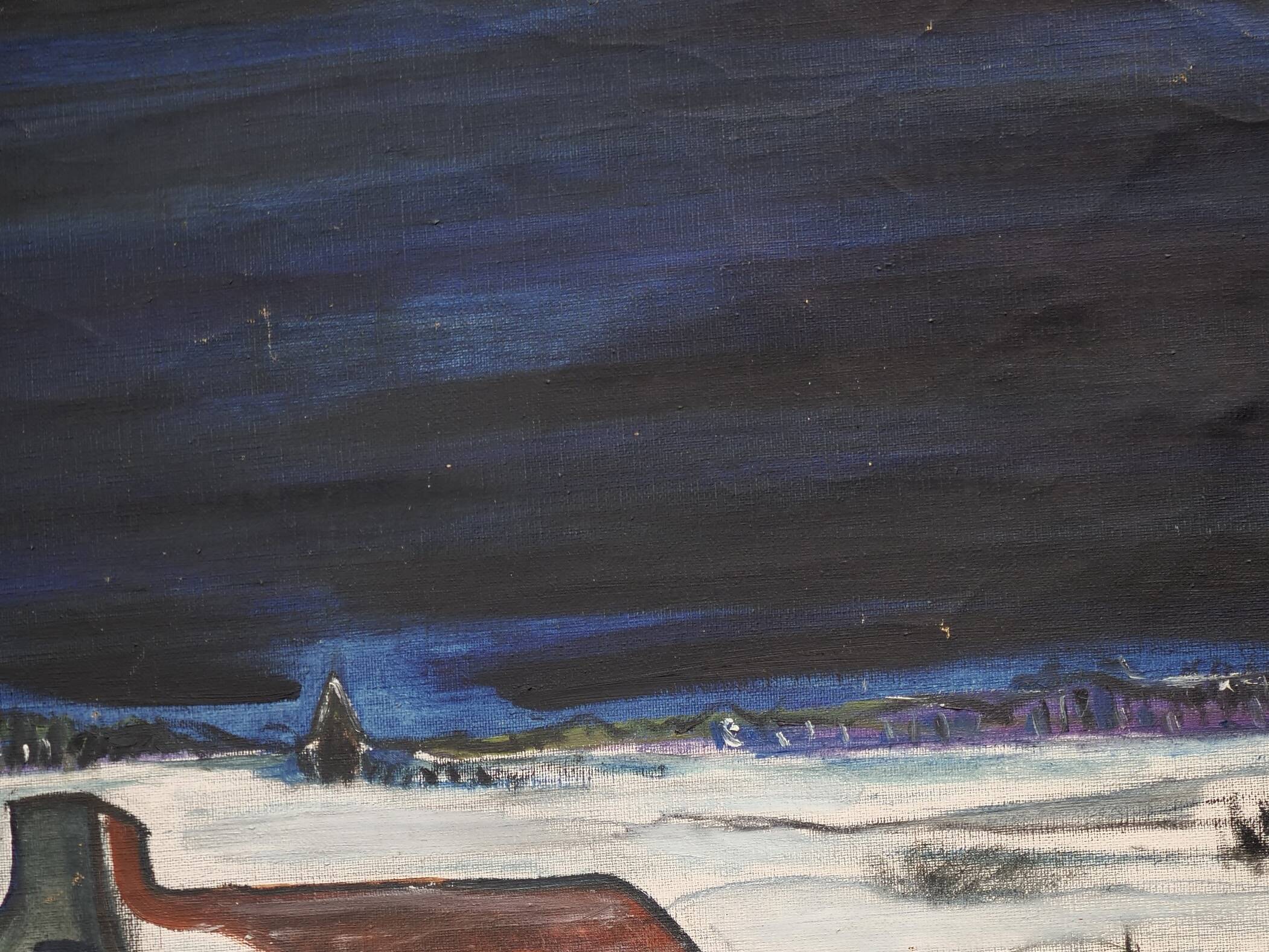 Ancient landscape house in the snow