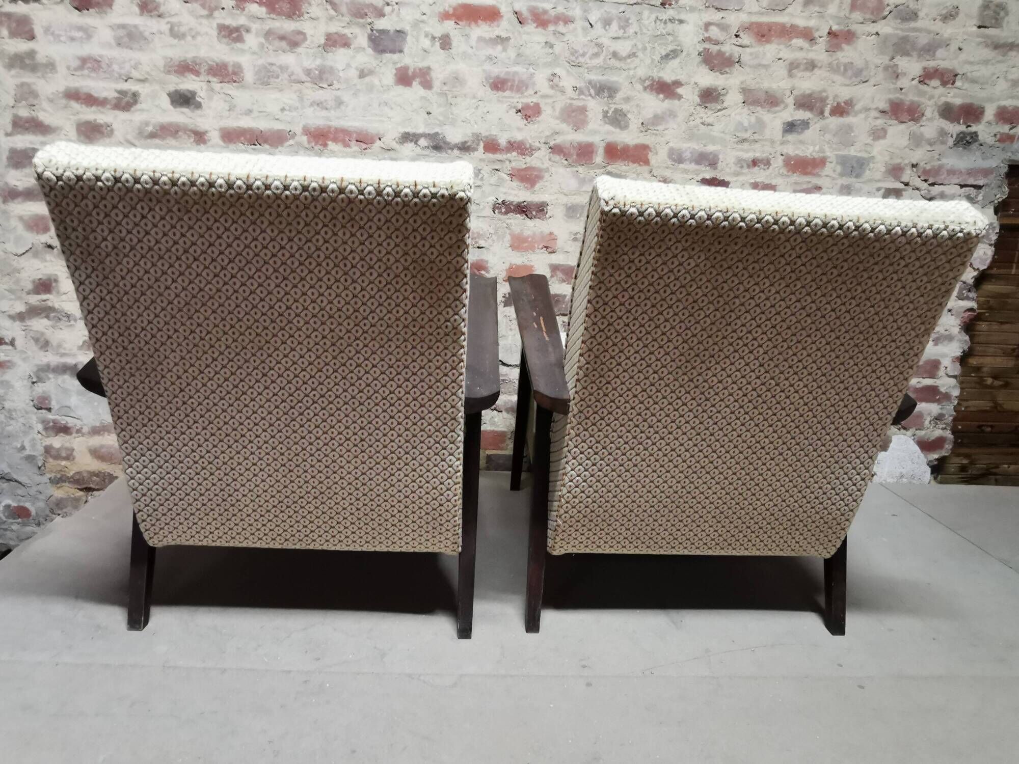 Paire de Fauteuils club / Chauffeuse vintage 50's , pieds compas